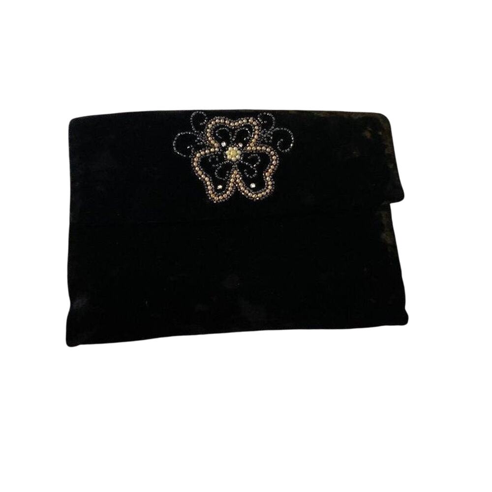 Vintage Bobbie Jerome Crushed Blk Velvet Evening Bag, Clutch Purse